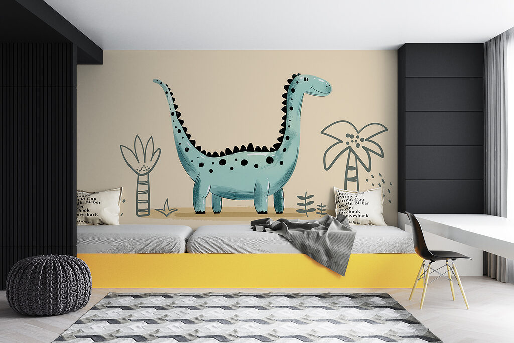 Langnek onder twee palmboompjes — interieur 3