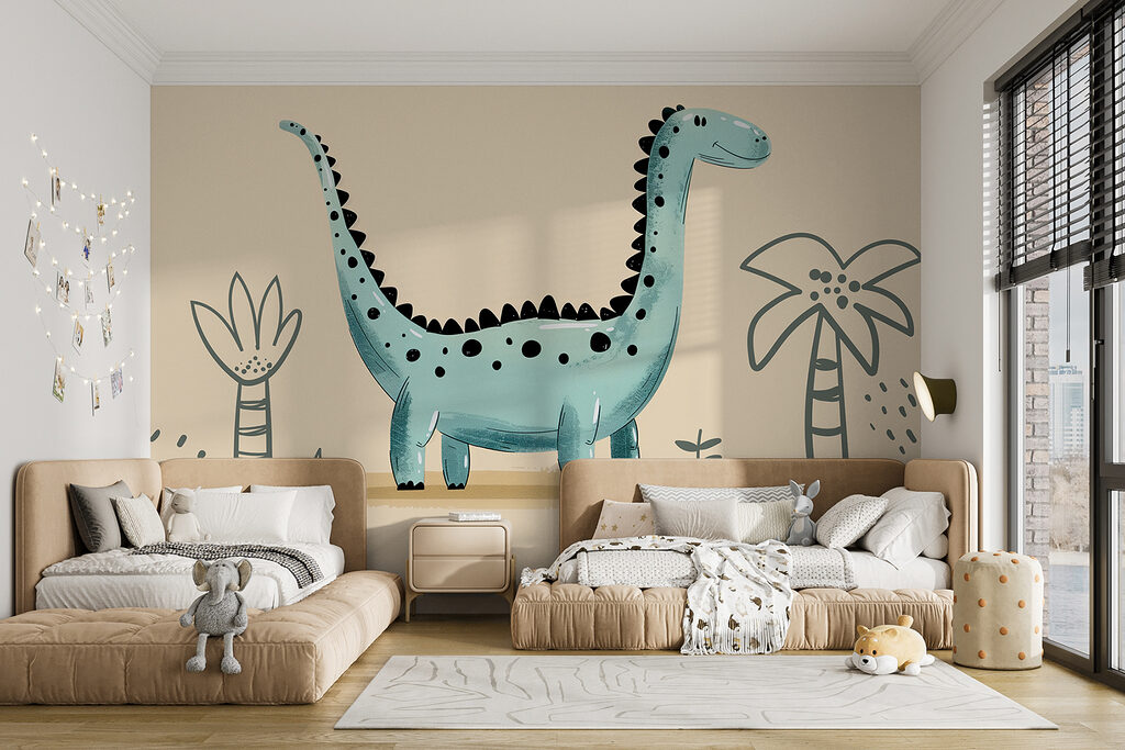 Langnek onder twee palmboompjes — interieur 4