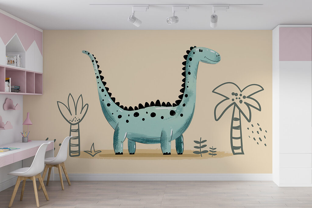 Langnek onder twee palmboompjes — interieur 6