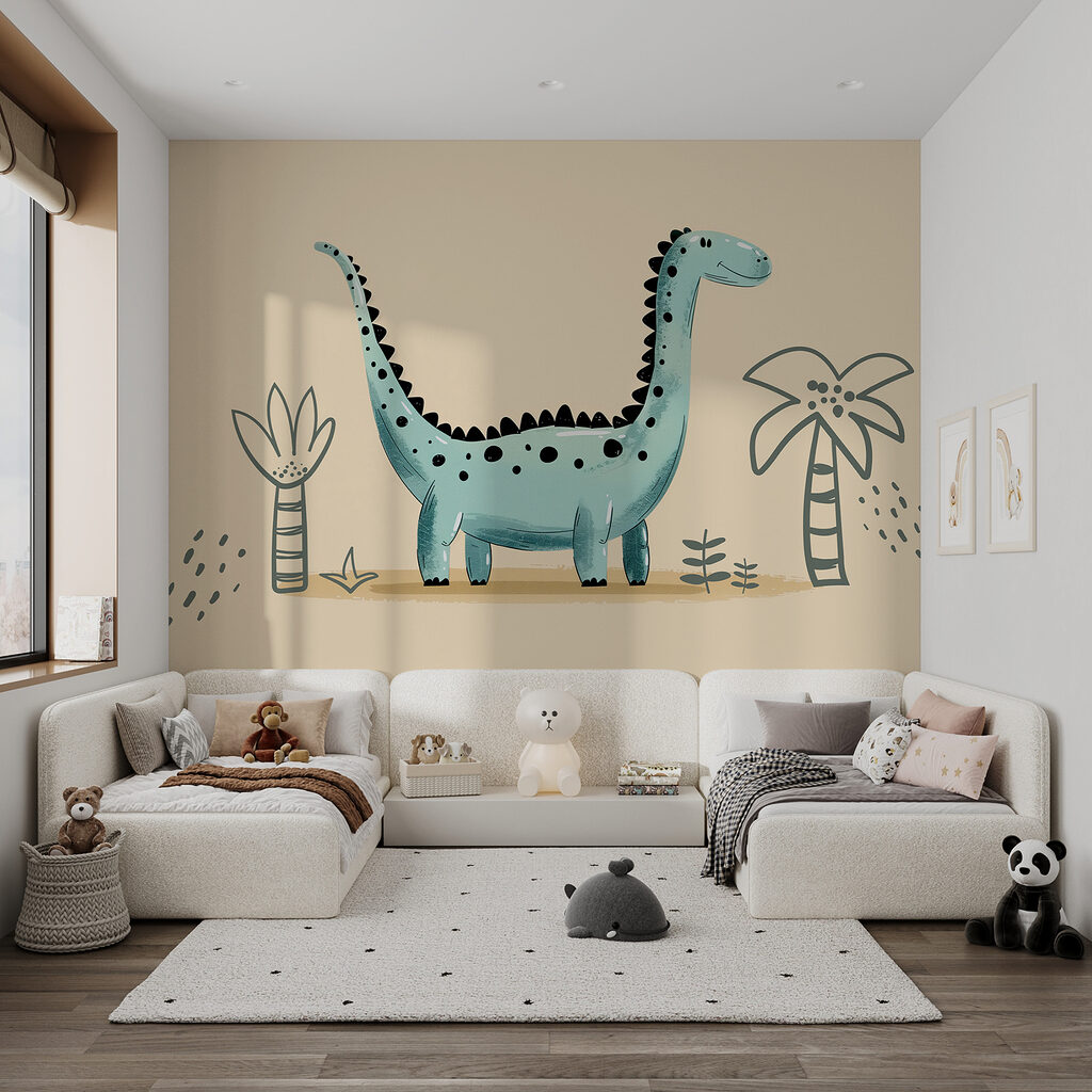 Langnek onder twee palmboompjes — interieur 8