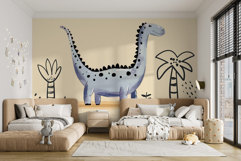 Langnek onder twee palmboompjes — interieur 4