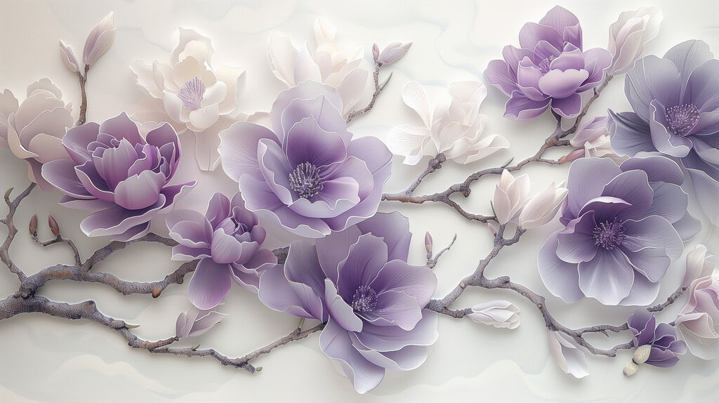 Lila bloemen aan takken — volledig ontwerp