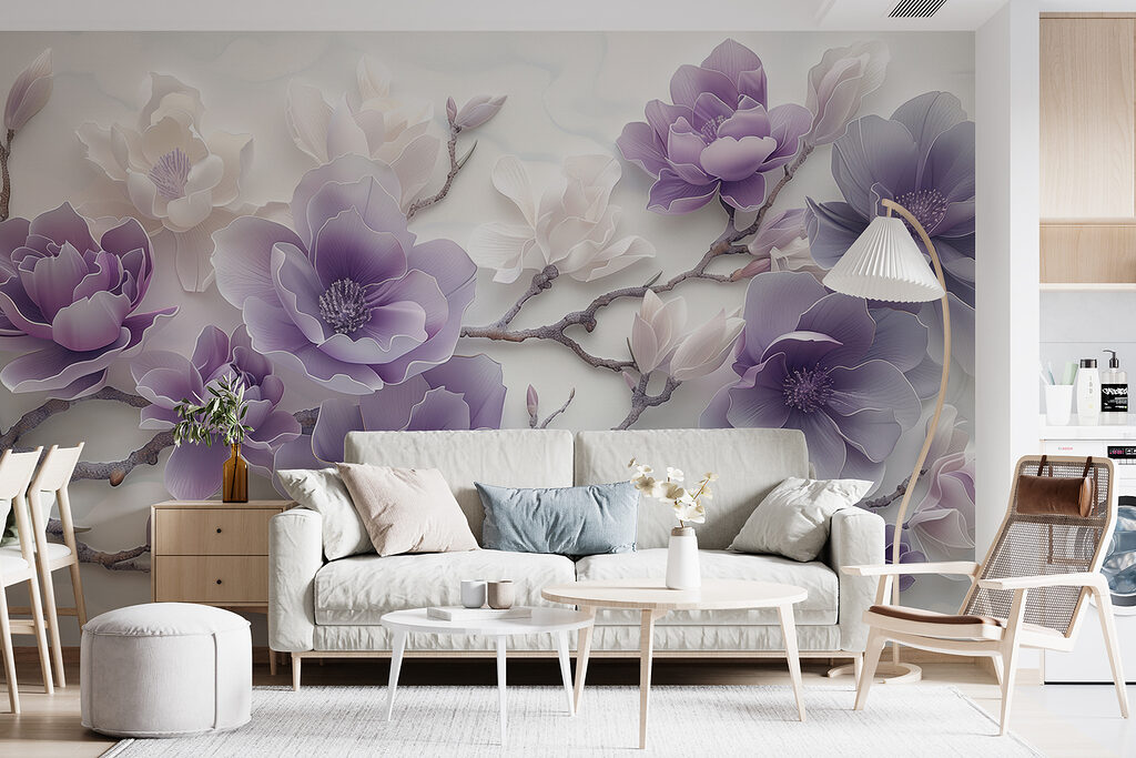 Lila bloemen aan takken — interieur 2