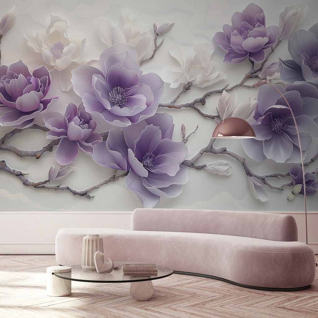 Lila bloemen aan takken — interieur 3