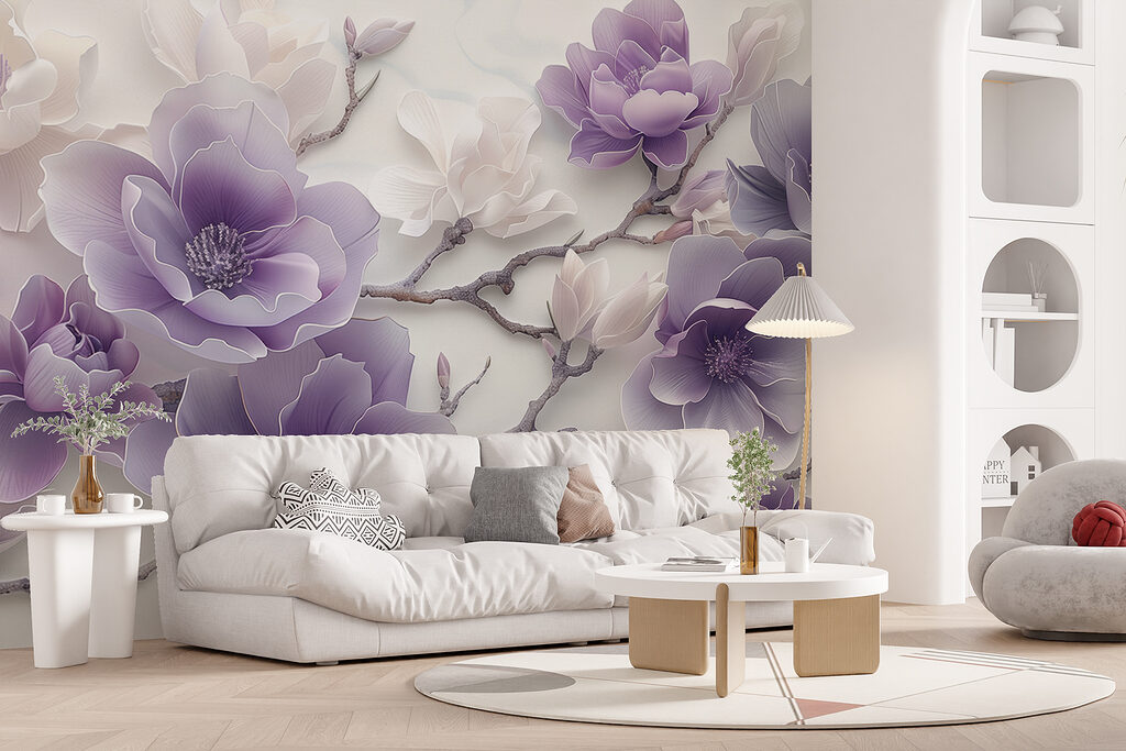Lila bloemen aan takken — interieur 4