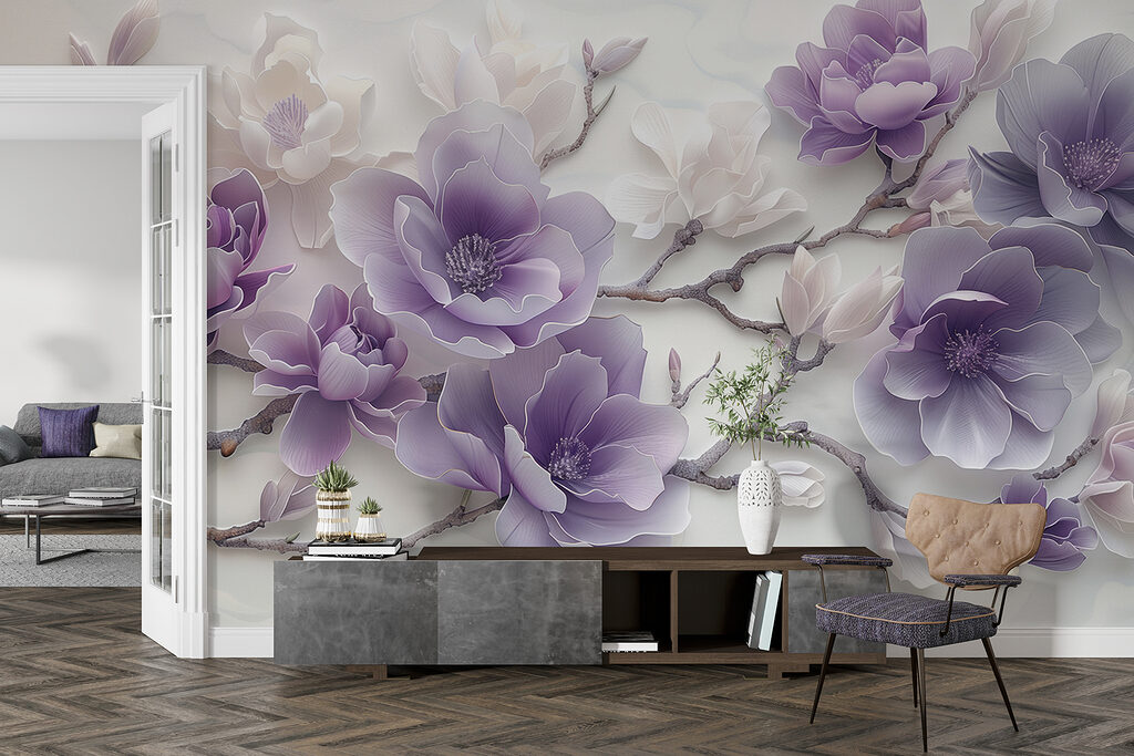 Lila bloemen aan takken — interieur 5
