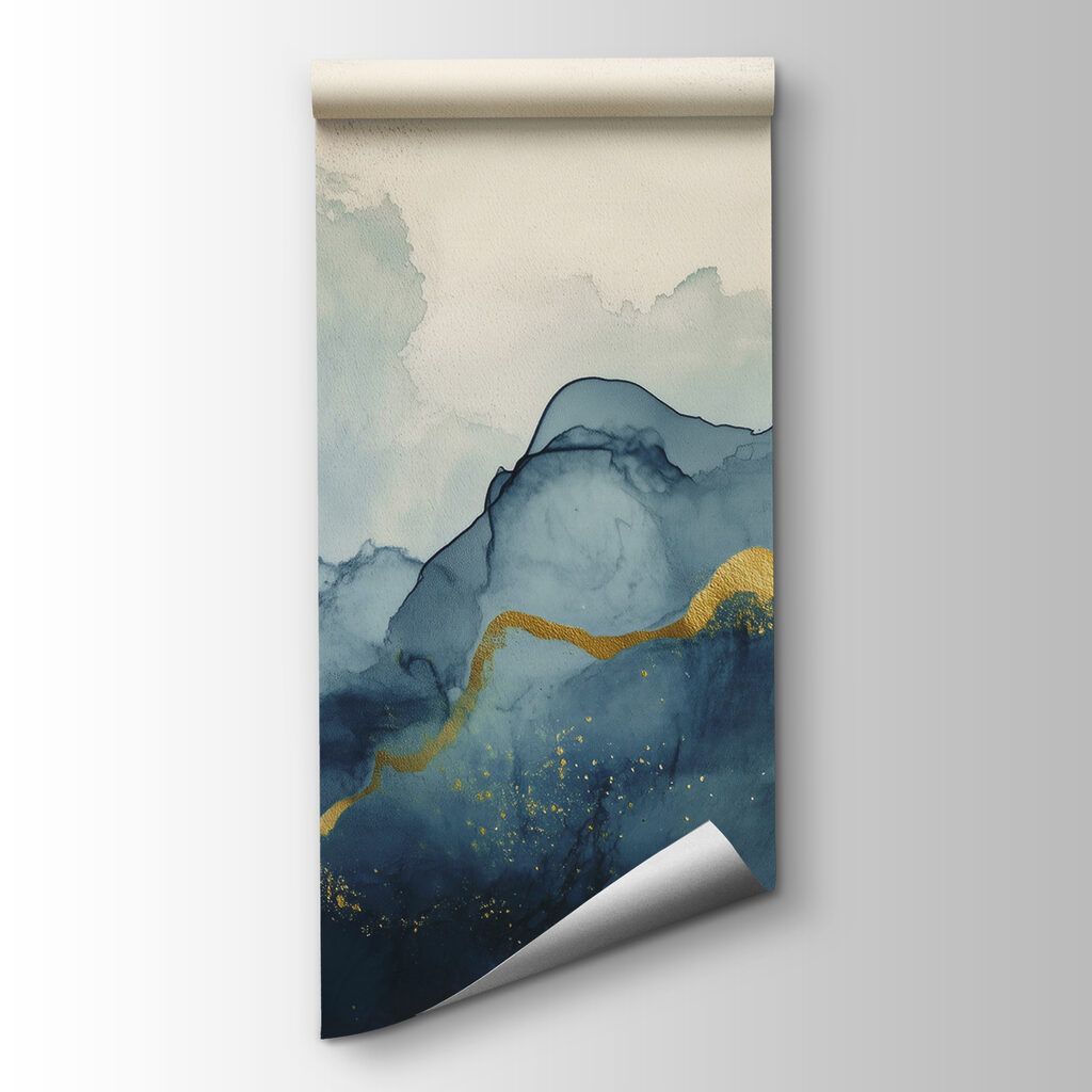 Blauwe berglagen, gouden stroom — productweergave