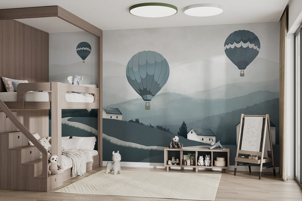 Ballonnen boven grijze heuvels — interieur 2