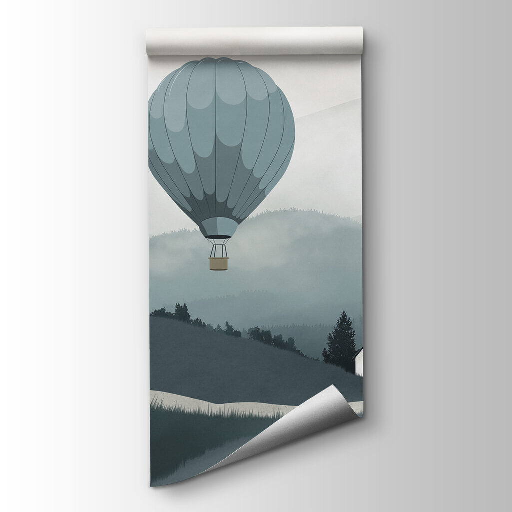 Ballonnen boven grijze heuvels — productweergave