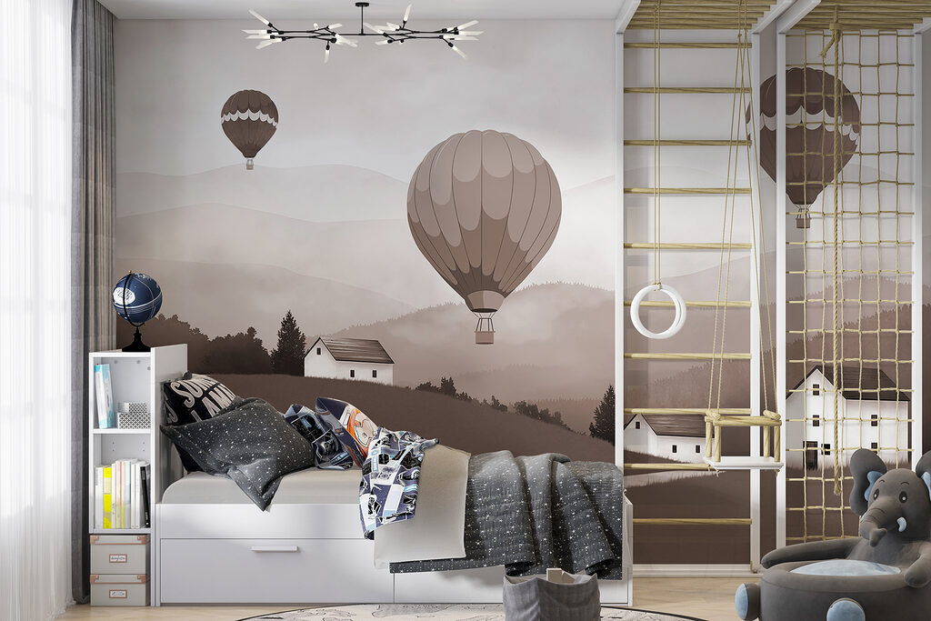 Ballonnen boven bruine heuvels — interieur 2