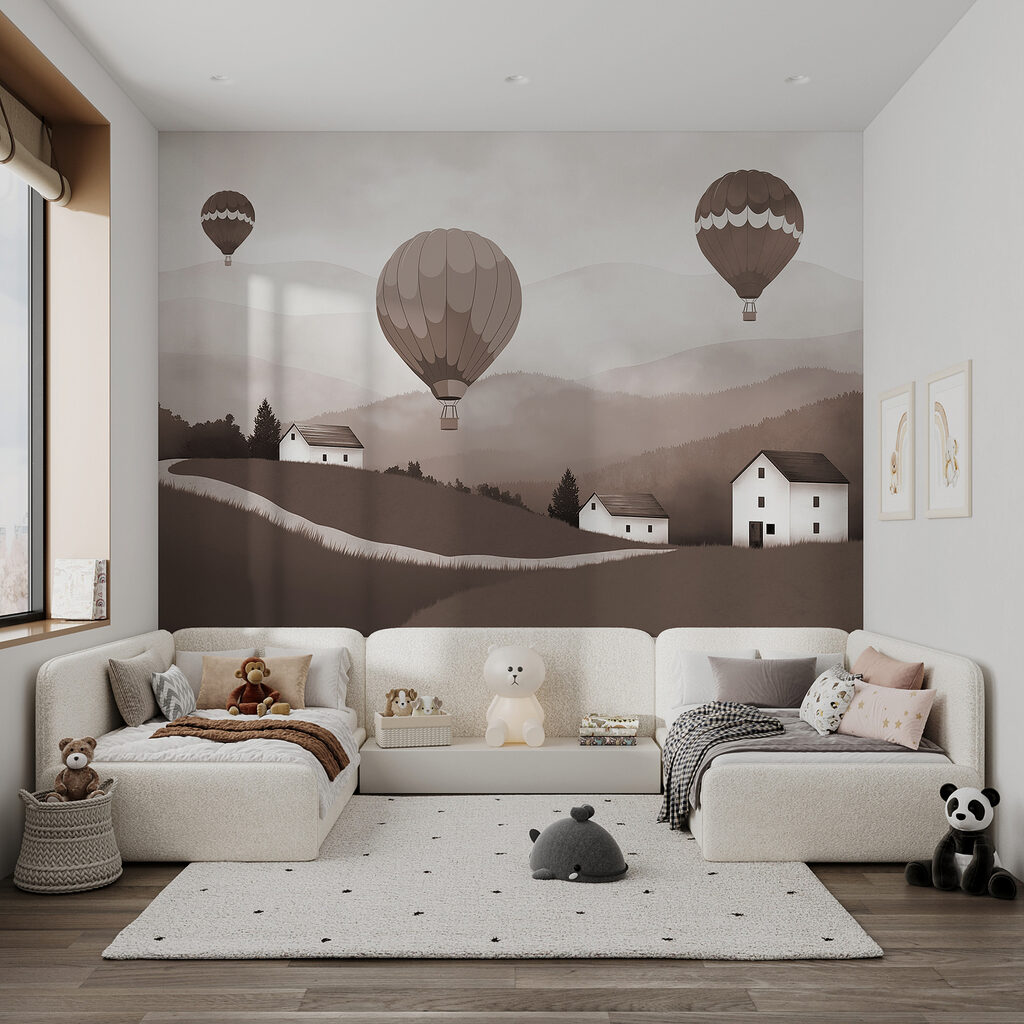 Ballonnen boven bruine heuvels — interieur 3