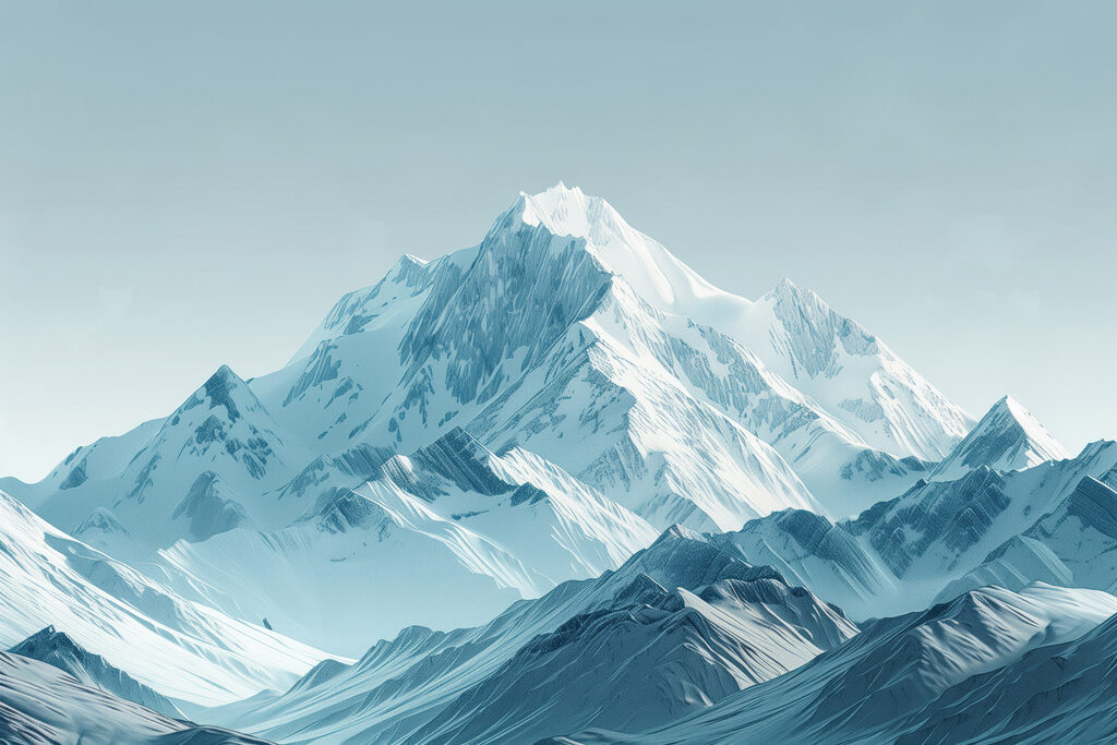Hoge sneeuwtop in blauwgrijs — volledig ontwerp