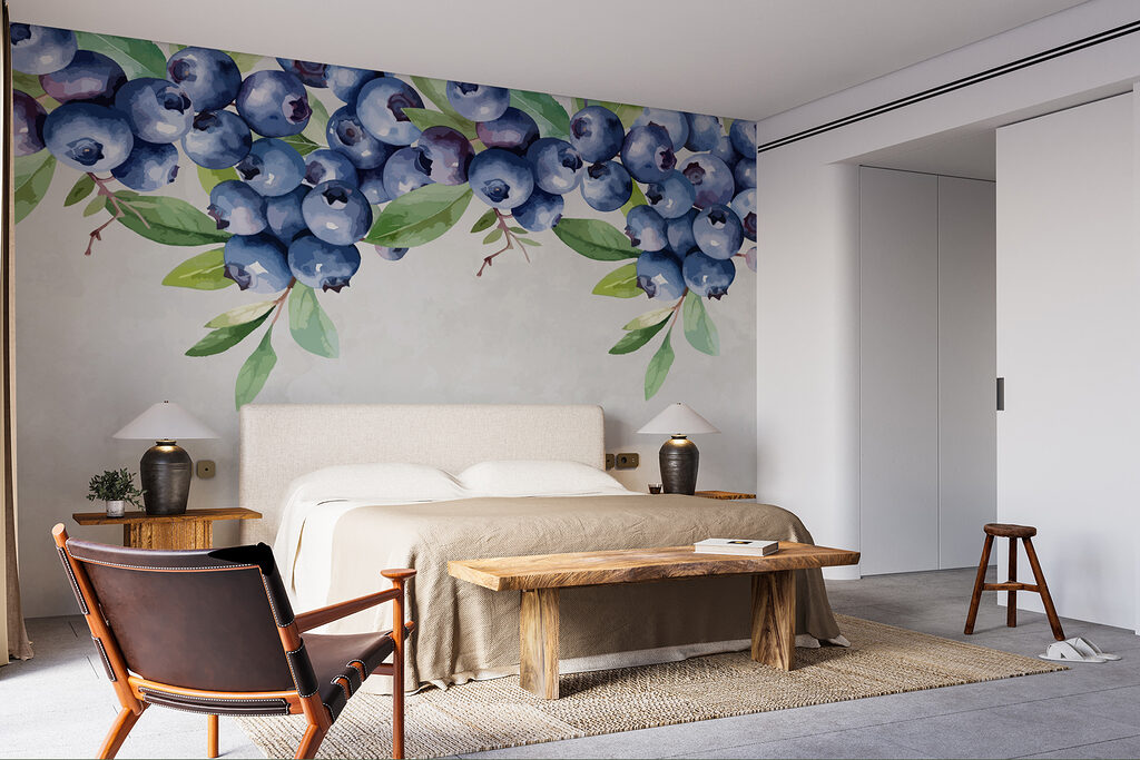 Blauwe bessentakken bovenaan — interieur 1