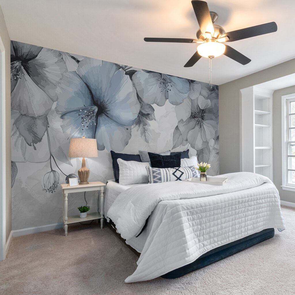 Blauwe bloemen langs bovenranden — interieur 1