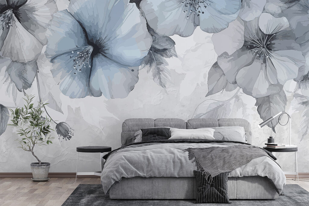 Blauwe bloemen langs bovenranden — interieur 2