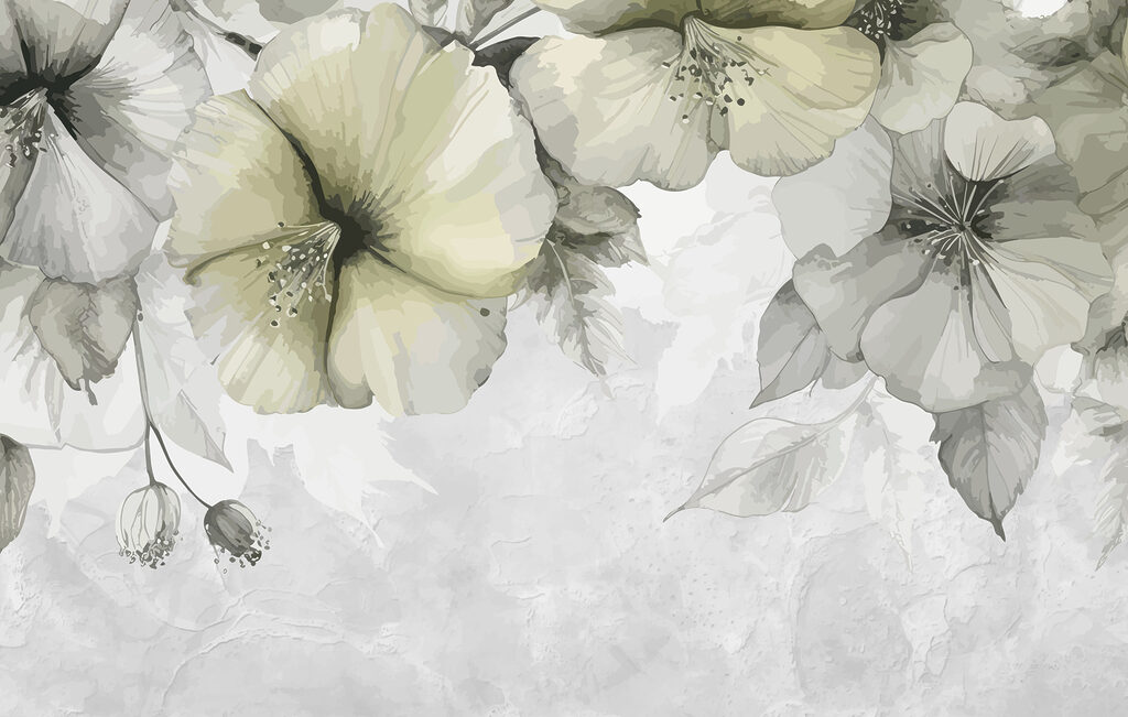 Verfijnde bloemen in zachte monochrome tinten — volledig ontwerp