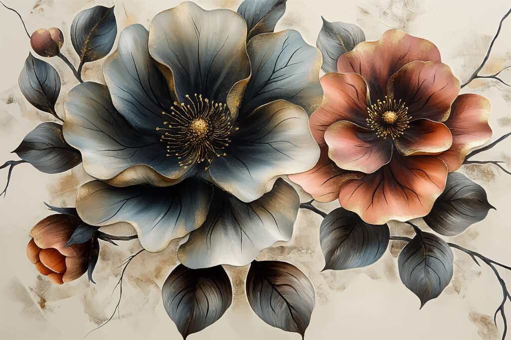 Donkere bloemen in aardetinten — volledig ontwerp