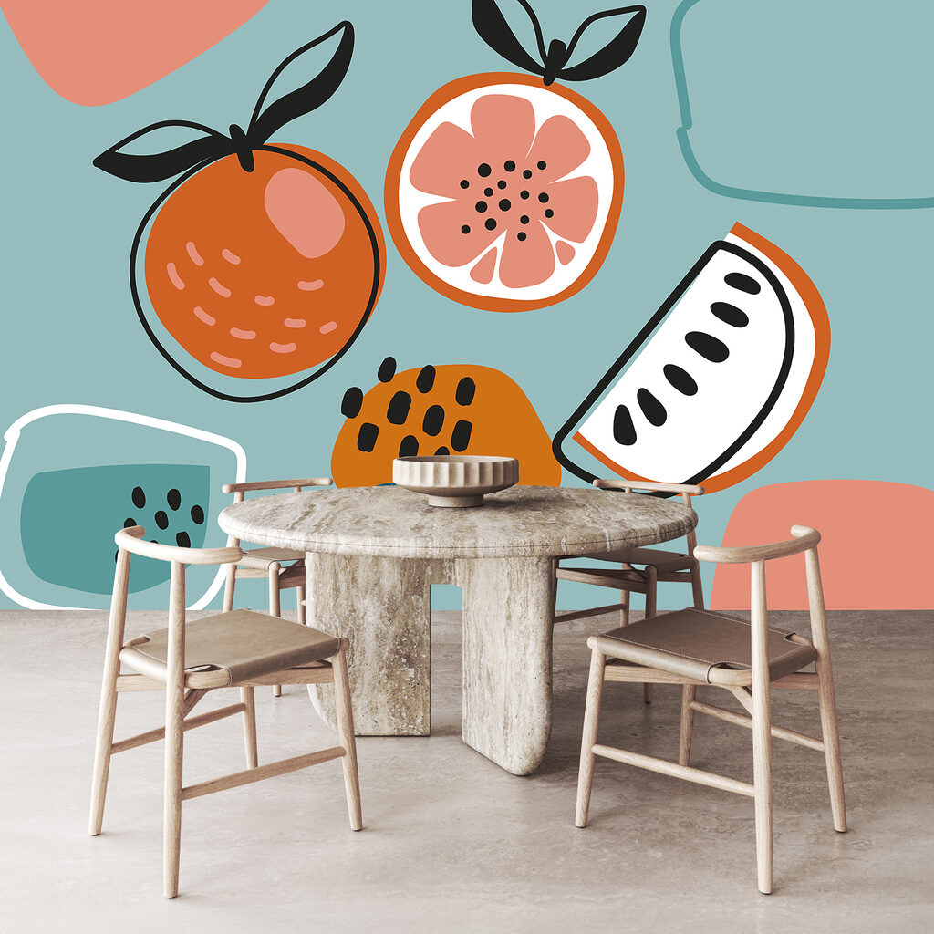 Vruchten in speelse vlaktekening — interieur 1