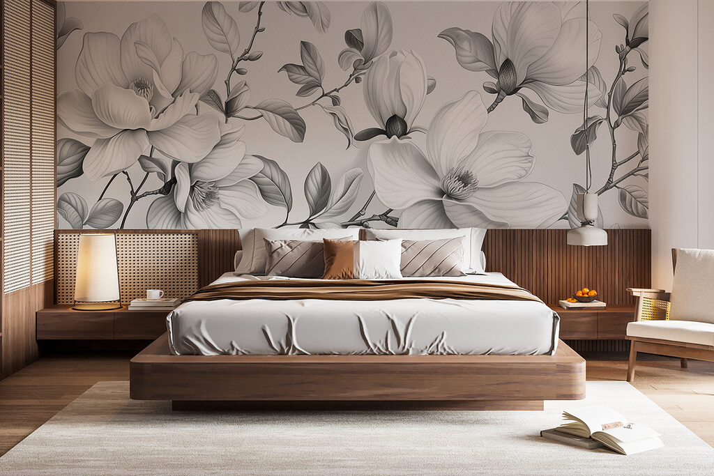 Magnoliatakken in grijze potloodlijnen — interieur 1