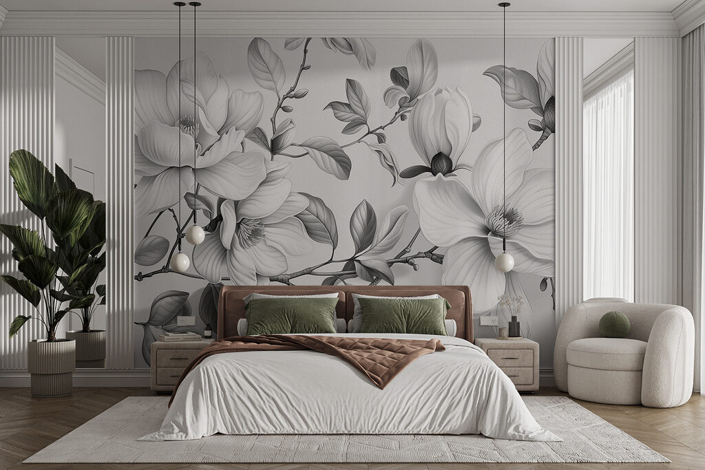 Magnoliatakken in grijze potloodlijnen — interieur 4