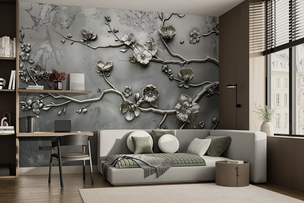 Elegant bloemmotief in subtiele tinten in een interieur