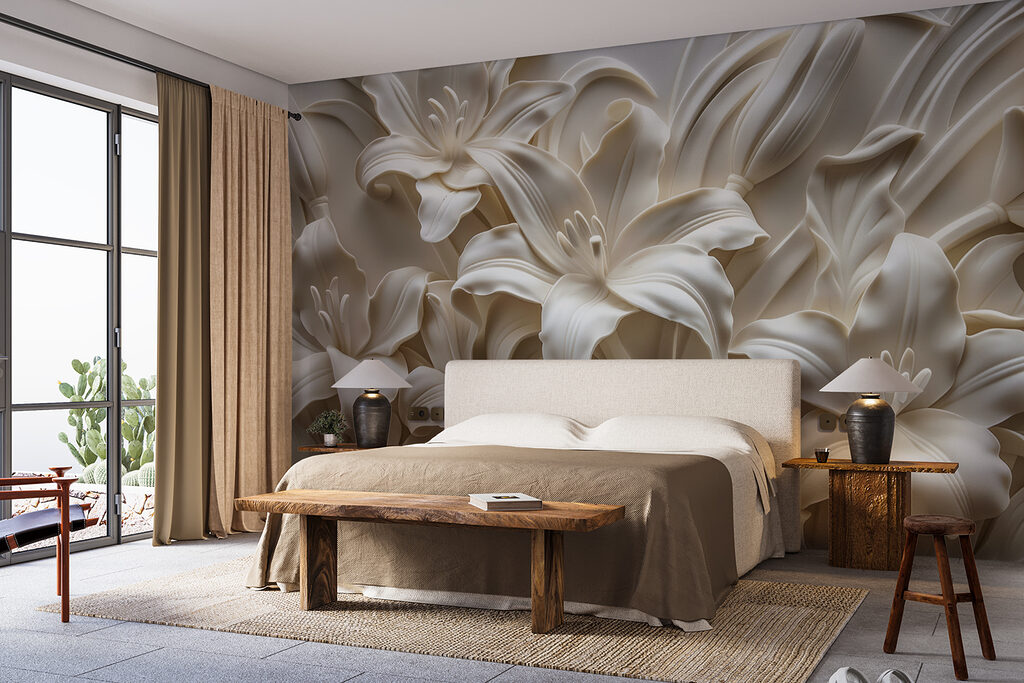 Elegant bloemmotief in zachte tinten in een interieur