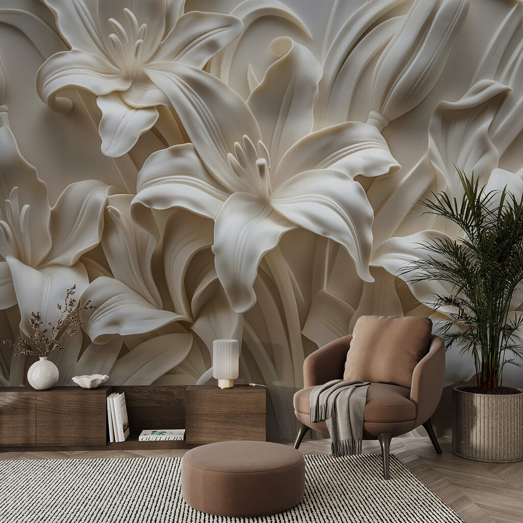 Elegant bloemmotief in zachte tinten — interieur 3