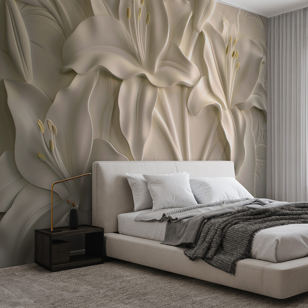 Lelies in roomkleurig reliëf — interieur 2