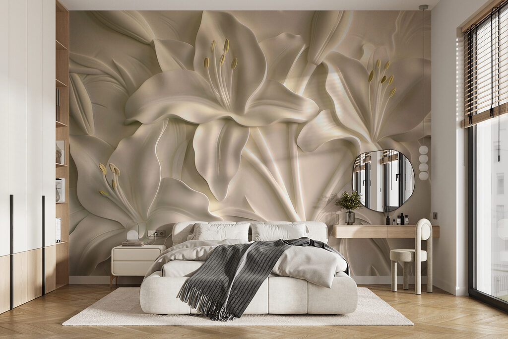 Lelies in roomkleurig reliëf — interieur 3