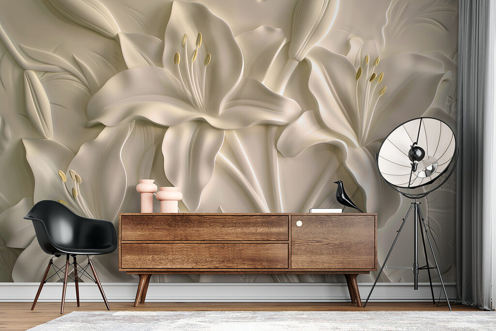 Lelies in roomkleurig reliëf — interieur 5