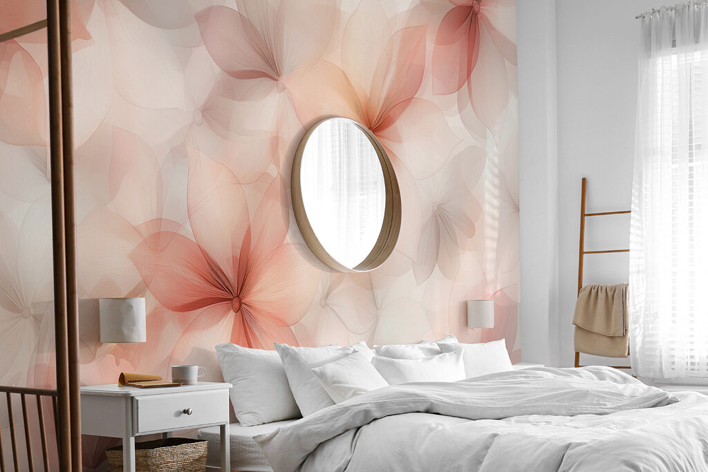 Transparante bloemen in perziktinten — interieur 1