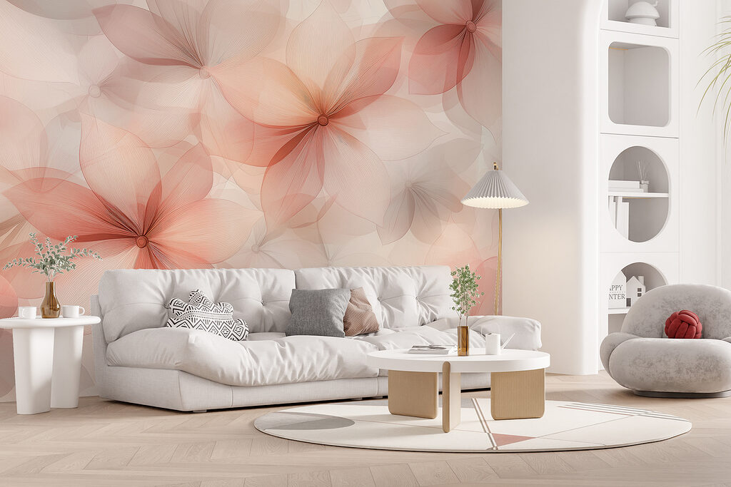 Transparante bloemen in perziktinten — interieur 4