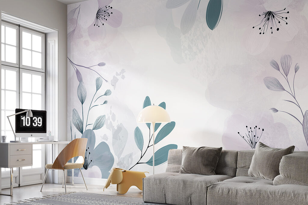 Bloemenranden in zachte lilatinten — interieur 1