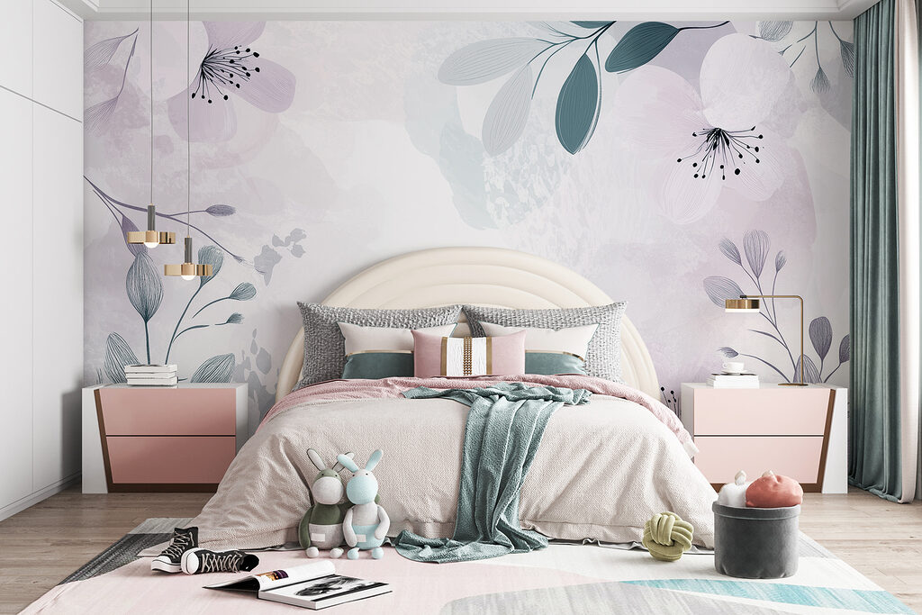 Bloemenranden in zachte lilatinten — interieur 2