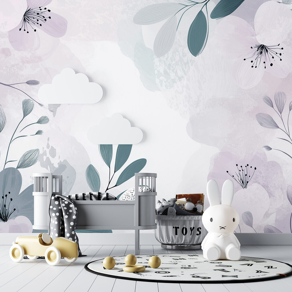 Bloemenranden in zachte lilatinten — interieur 3