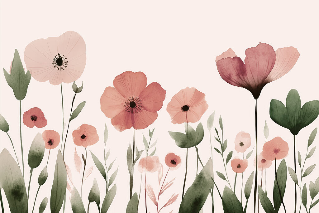 Roze bloemen boven groen — volledig ontwerp