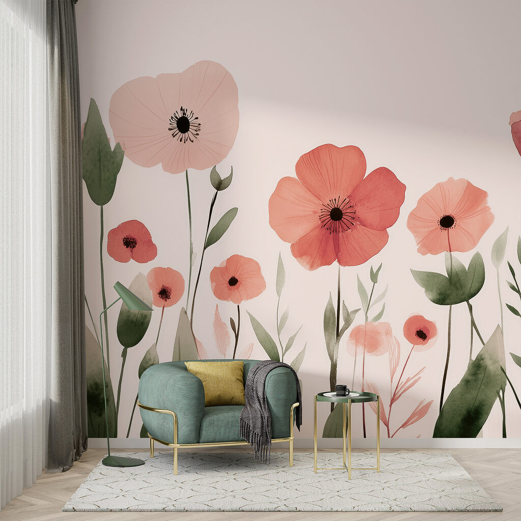 Roze bloemen boven groen — interieur 3
