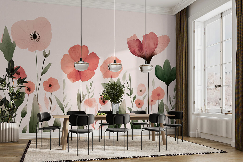 Roze bloemen boven groen — interieur 4
