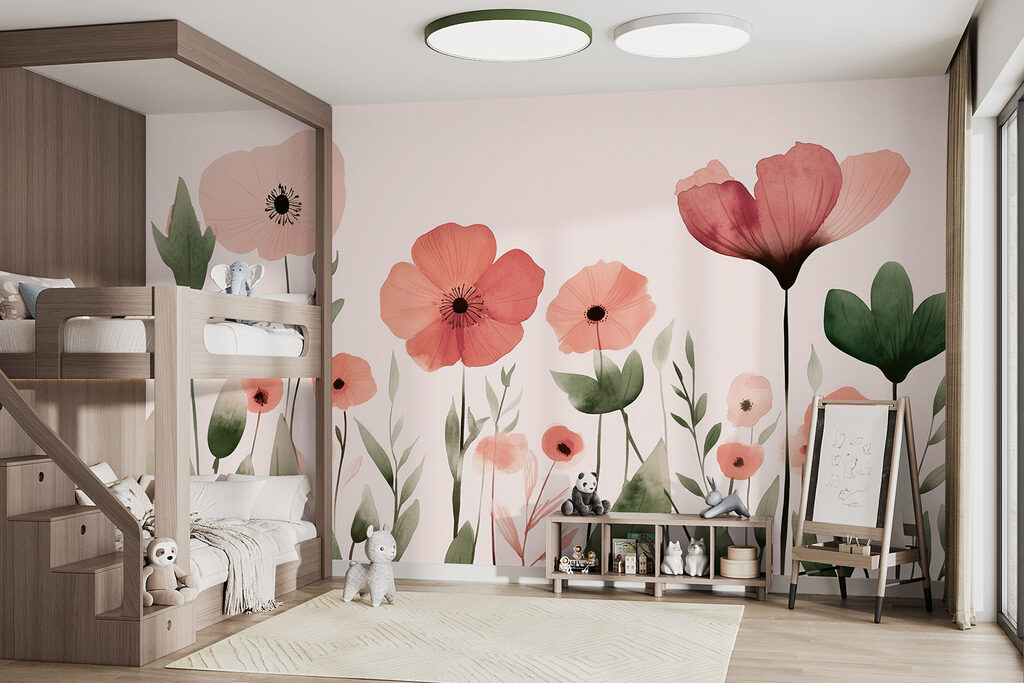 Roze bloemen boven groen — interieur 5