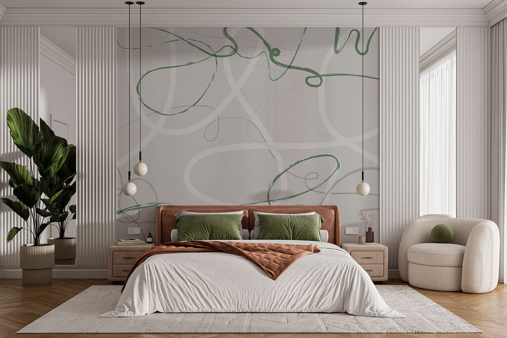 Groene en grijze zwierige lijnen — interieur 1