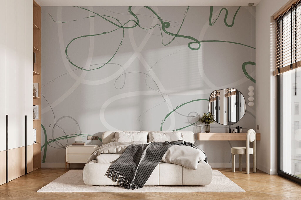 Groene en grijze zwierige lijnen — interieur 2