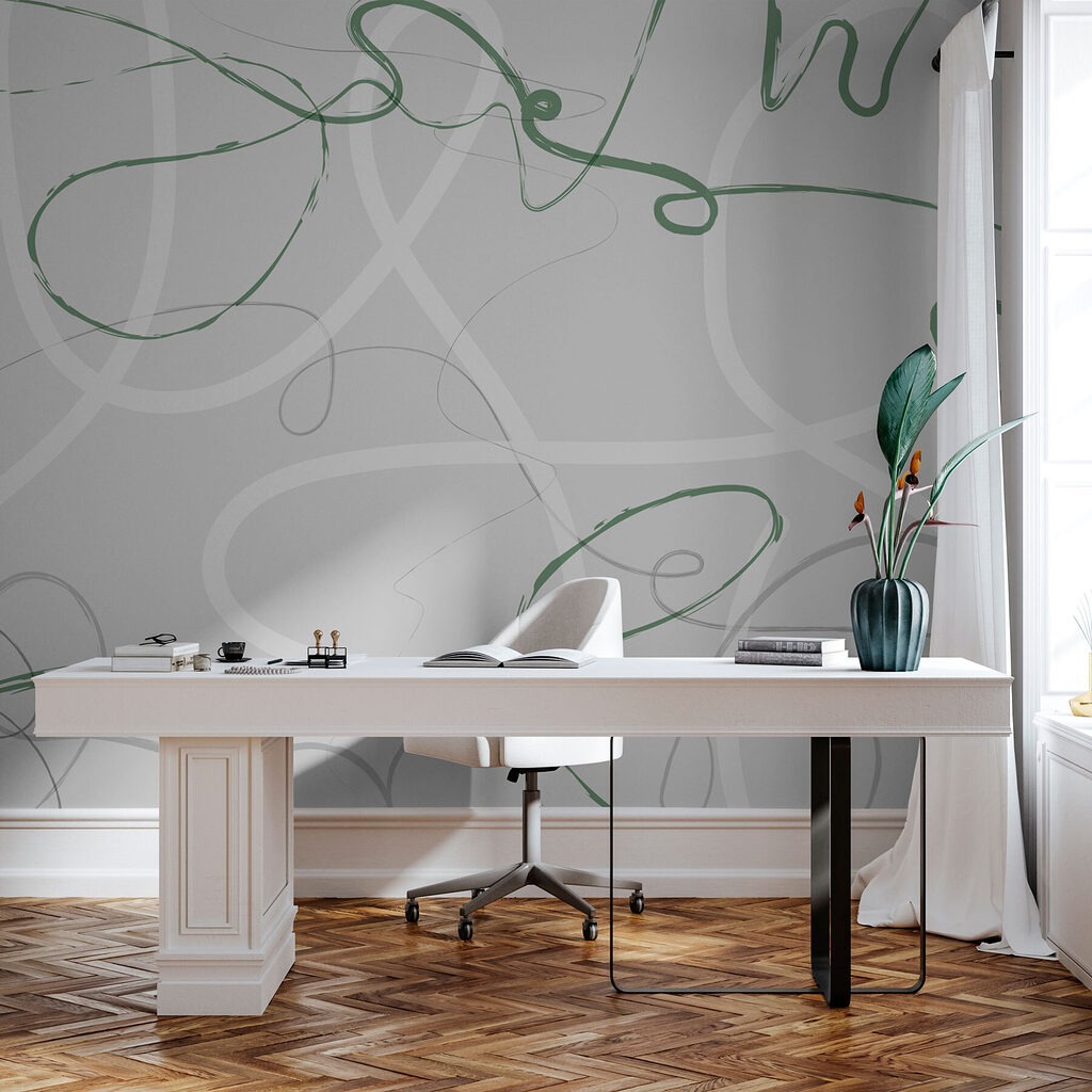 Groene en grijze zwierige lijnen — interieur 3