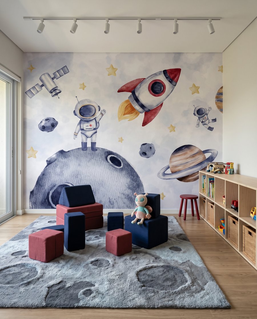 Raket langs de maanrand in een interieur