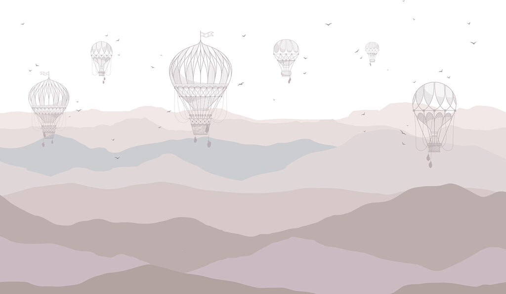 Ballonlijnen boven gedempte berglagen — volledig ontwerp