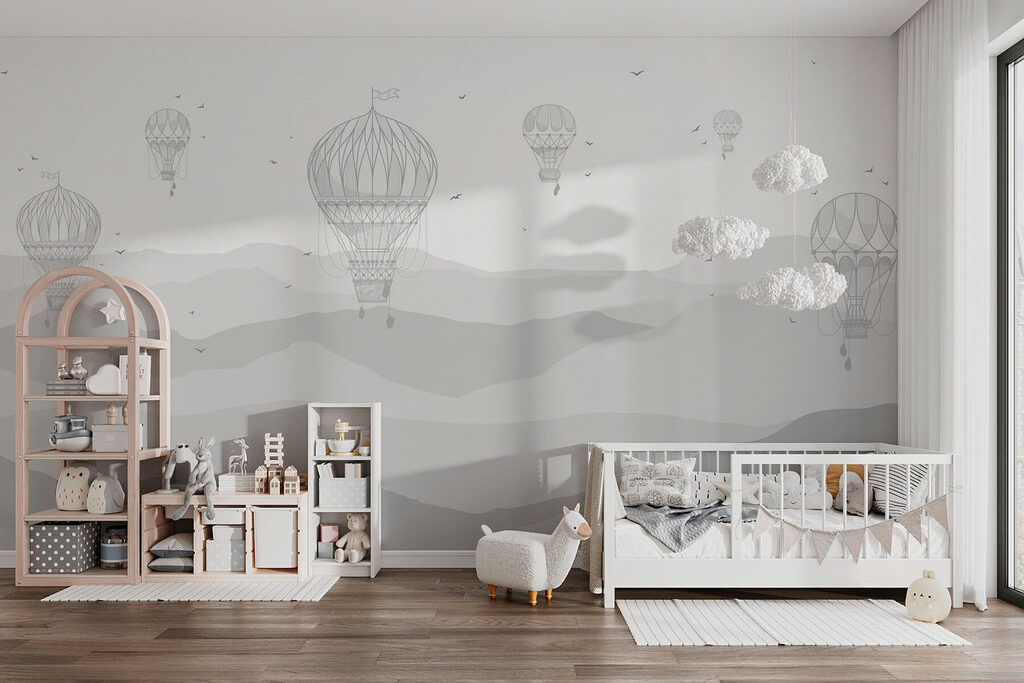 Ballonnen boven zachte heuvellagen — interieur 1