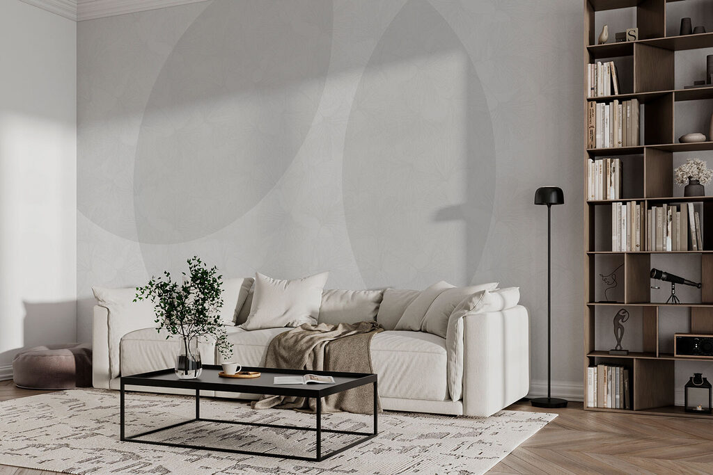 Witte achtergrond met cirkels en lijnen in een interieur