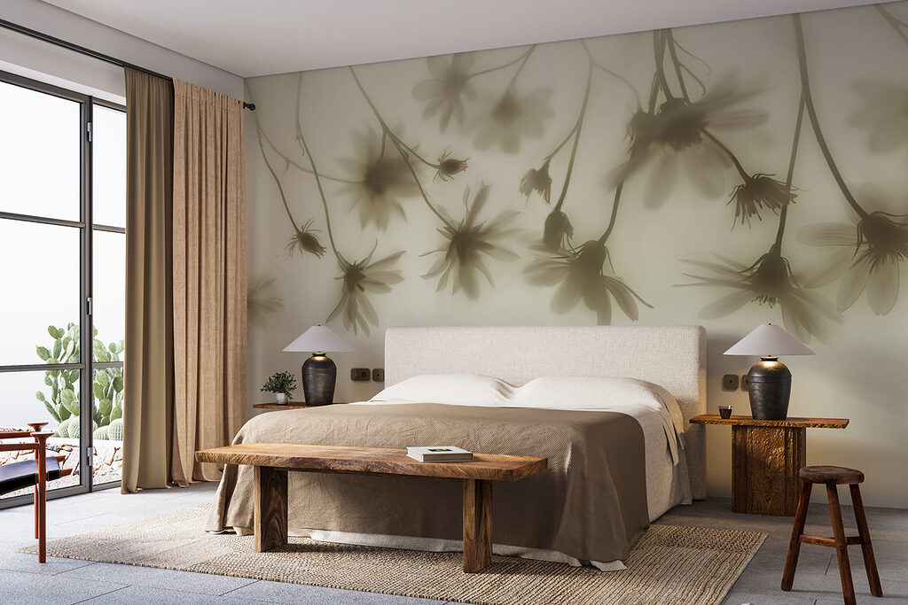 Groep bloemen op witte achtergrond in een interieur