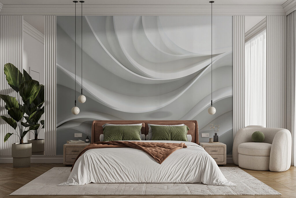 Vloeiende vormen in zachte witte tinten in een interieur