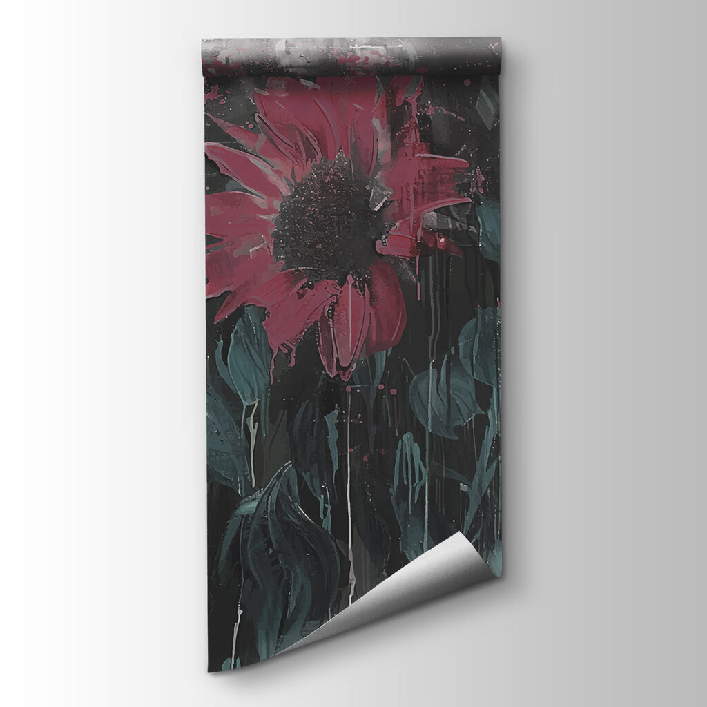 Donkerrode bloemen op patina — productweergave