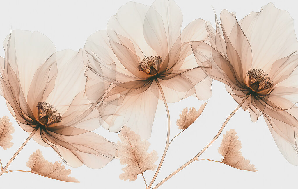 Transparante bloemen in zandtinten — volledig ontwerp